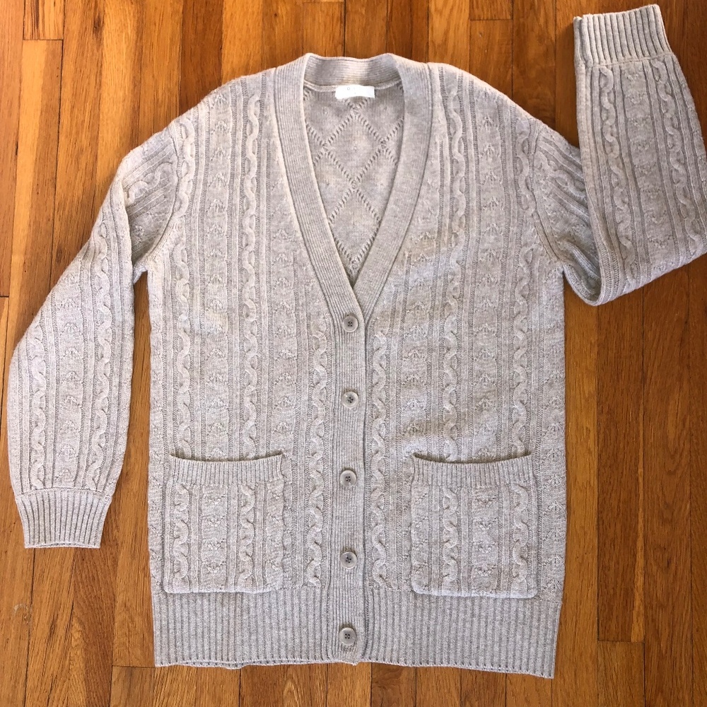 Oatmeal Merino/Cashmere Cable Cardigan, Medium=XL